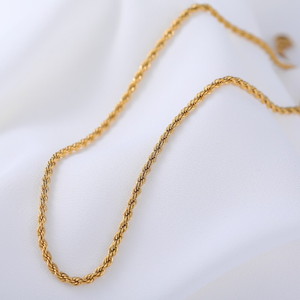 Twist Chain Necklace for Women Real Gold Plated Stainless Steel Hip Hop Punk Adjustable Lobster Clasp Collares 2022