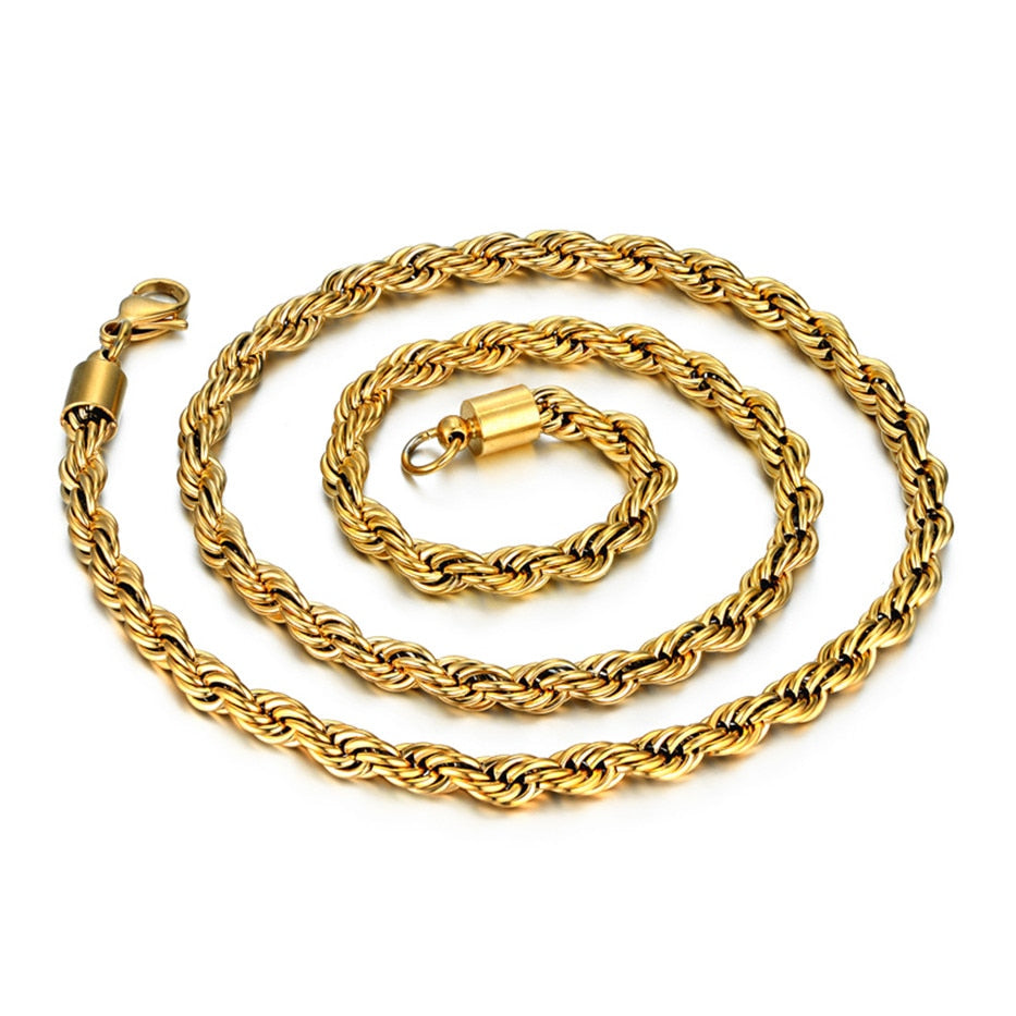 Twist Hip Hop Stainless Steel Long Chain Necklace Men Jewelry ,Brand Hippie Gold Color Male Necklace Chain Jewelry Gift