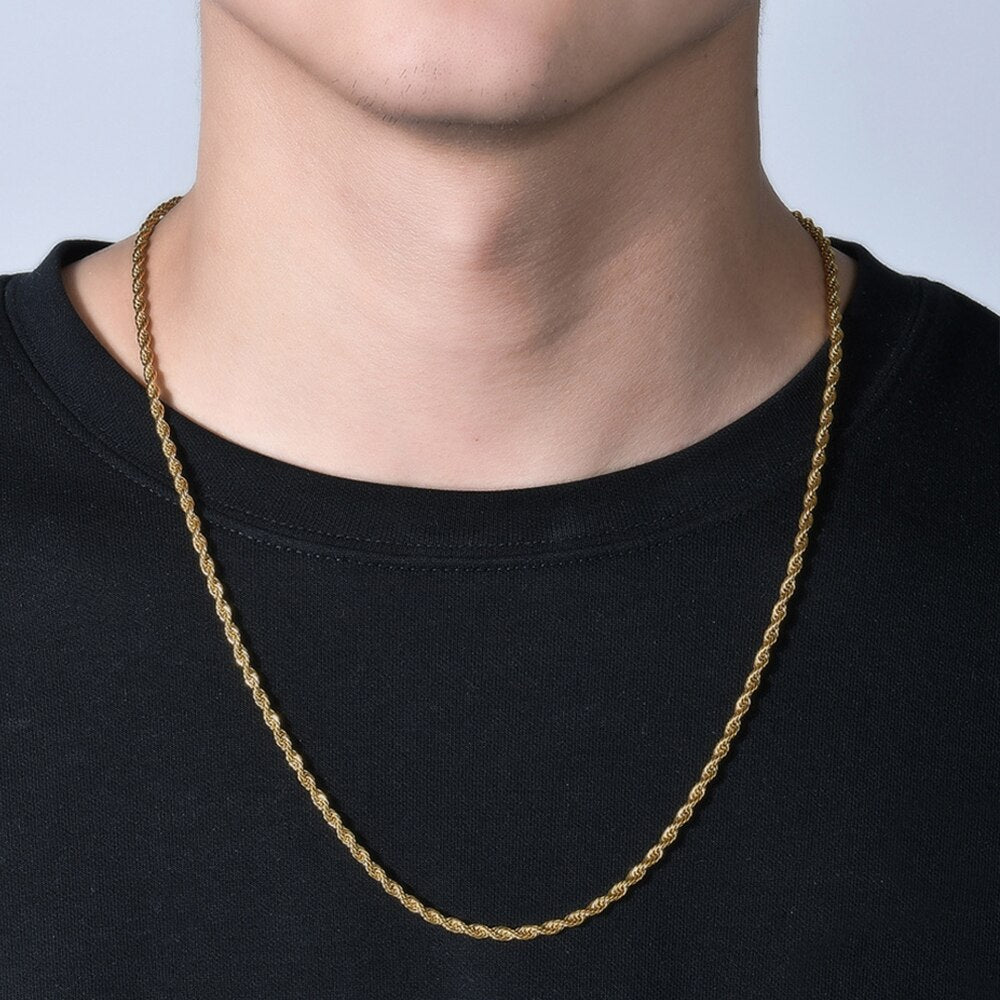 Twist Hip Hop Stainless Steel Long Chain Necklace Men Jewelry ,Brand Hippie Gold Color Male Necklace Chain Jewelry Gift