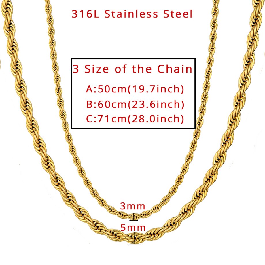 Twist Hip Hop Stainless Steel Long Chain Necklace Men Jewelry ,Brand Hippie Gold Color Male Necklace Chain Jewelry Gift
