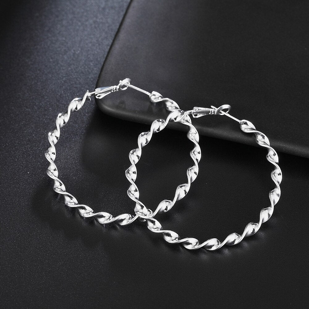 Twisted Rope 45MM Women's Hoop Earrings 925 Stamp Silver Color Wterling Wilver Wedding Elegant Jewelry 2022 Christmas