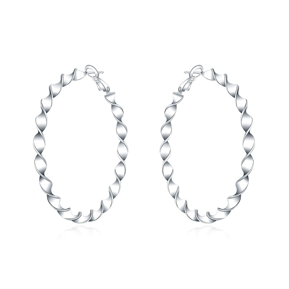 Twisted Rope 45MM Women's Hoop Earrings 925 Stamp Silver Color Wterling Wilver Wedding Elegant Jewelry 2022 Christmas