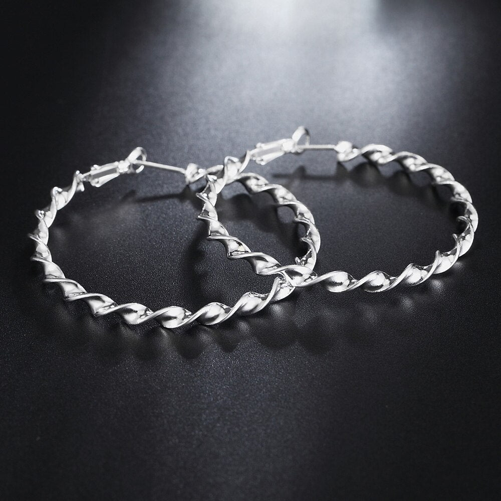 Twisted Rope 45MM Women's Hoop Earrings 925 Stamp Silver Color Wterling Wilver Wedding Elegant Jewelry 2022 Christmas