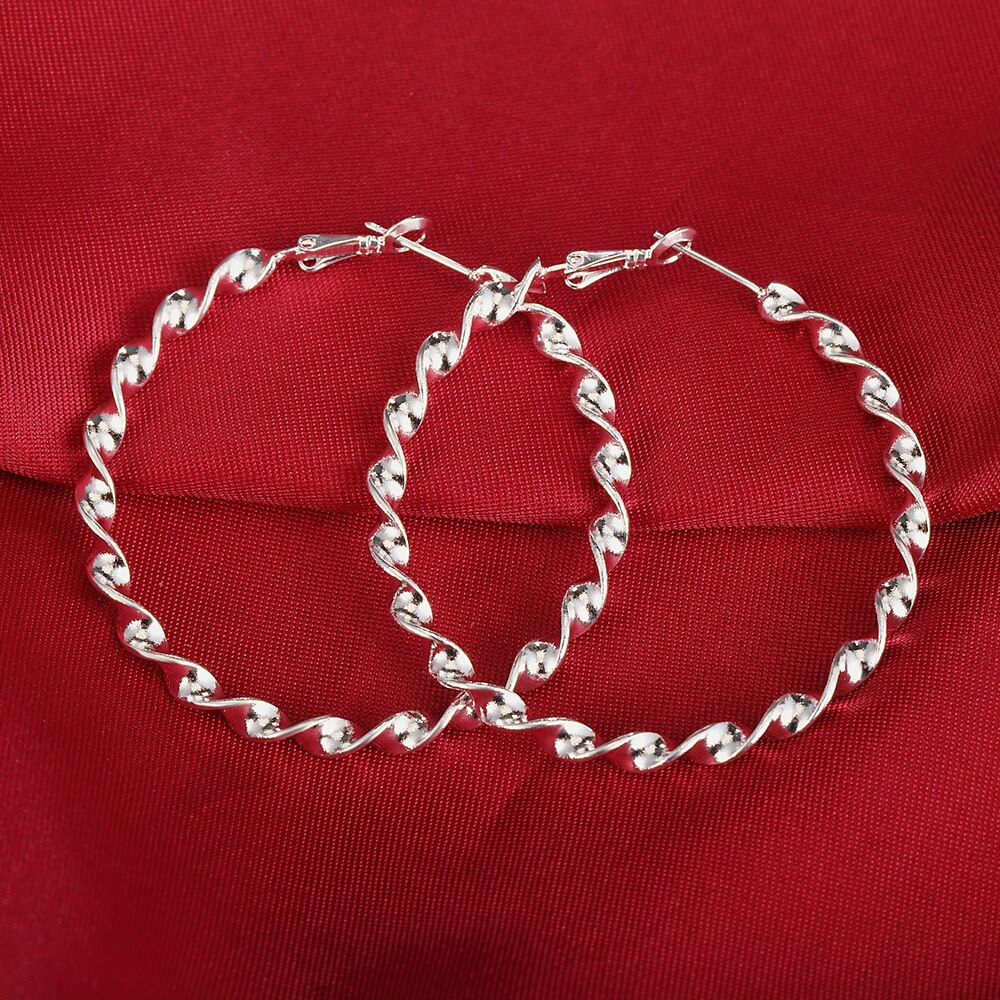Twisted Rope 45MM Women's Hoop Earrings 925 Stamp Silver Color Wterling Wilver Wedding Elegant Jewelry 2022 Christmas