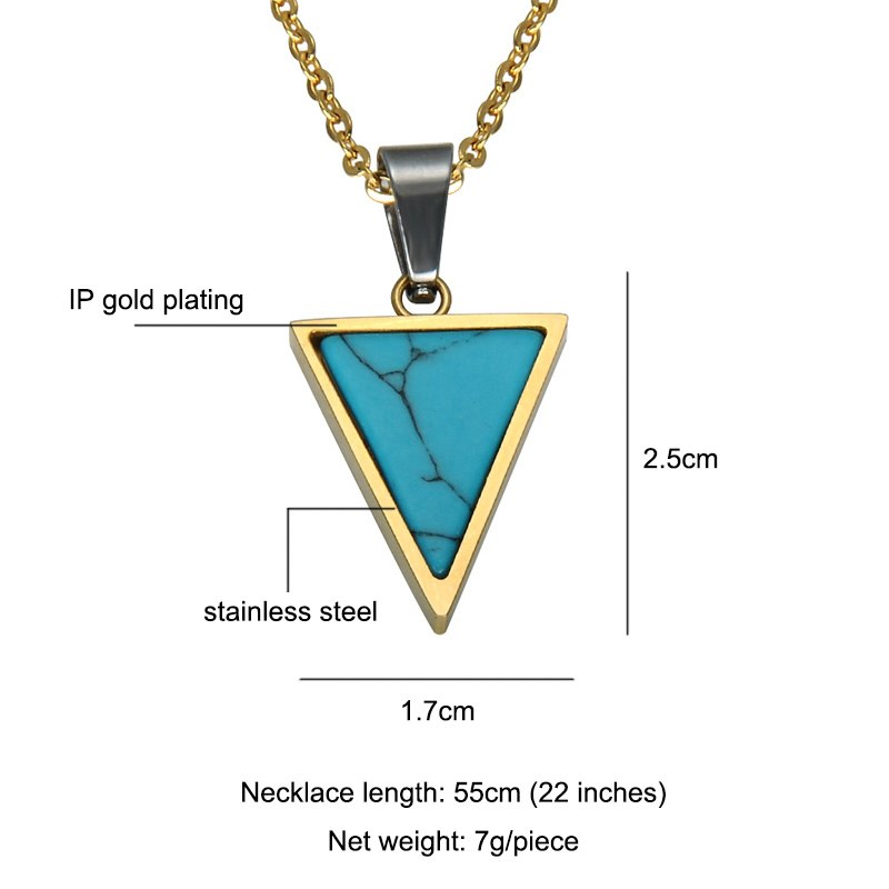 Two Tones Triangle Pendants Men Vintage Geometric Stainless Steel Turquoises Necklaces Men Jewelry (no include chain)