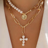 Two-tier choker necklace- pearl necklace -cross queen pendant necklace chain
