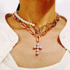 Two-tier choker necklace- pearl necklace -cross queen pendant necklace chain