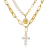 Two-tier choker necklace- pearl necklace -cross queen pendant necklace chain