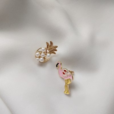 Two uses stud earrings 925 sterling silver Tropical style dripping glaze birds pineapple pearl earrings fashion women jewelry