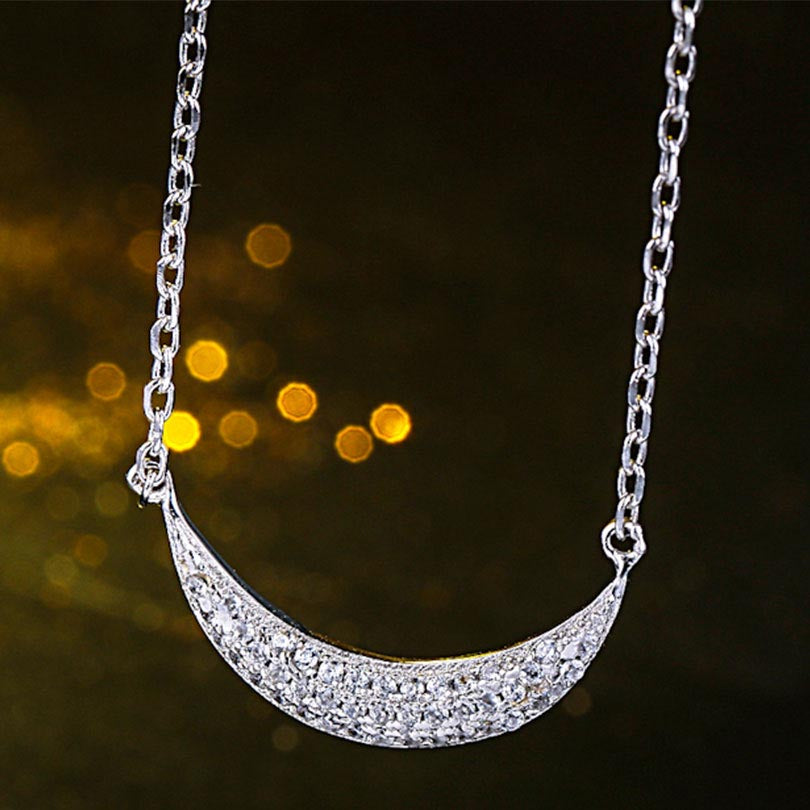 U-Lex Brand Female Moon Necklaces silver 925 jewelry High Quality Zircon 100% real silver 925 necklace For Women girl XL203