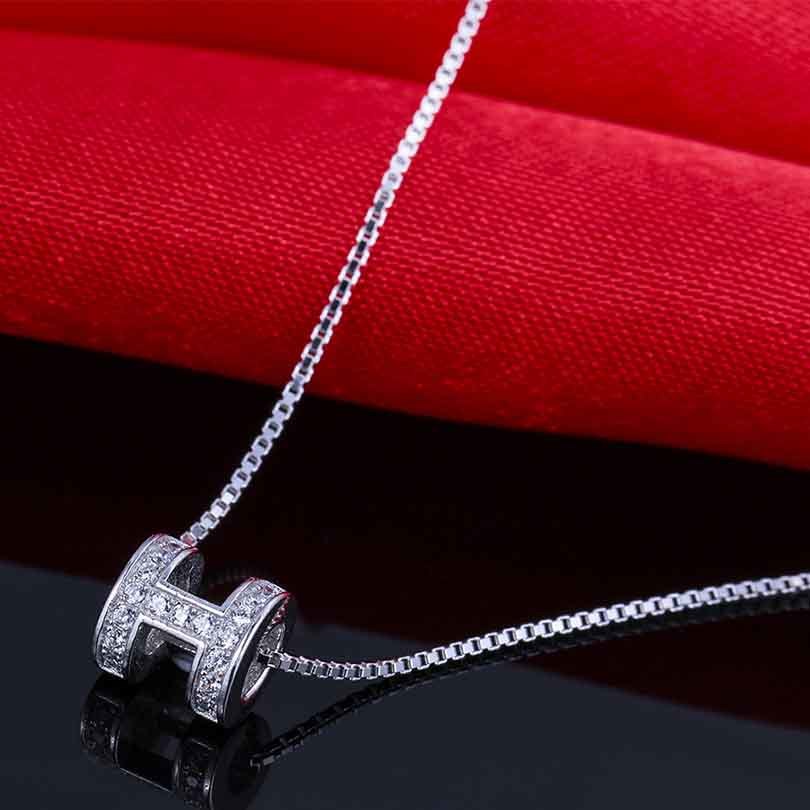 U-Lex Brand Female Necklaces 100% Real 925 Sterling Silver Jewelry High Quality Zircon Necklace For Women girl KJY--TL017