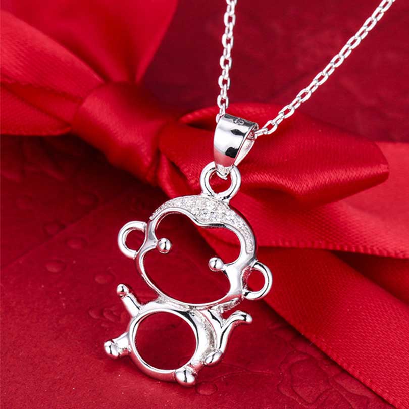 U-Lex Brand Female Necklaces 100% Real 925 Sterling Silver monkey Jewelry High Quality Zircon Necklace For Women girl KJY--DZ125