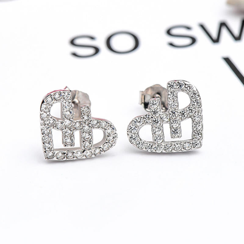 U-Lex Korean Earrings Heart Pattern 10mm*8mm Real 925 Sterling Silver AAA Zircon Stud Earring Brand Design Women Gift YES130