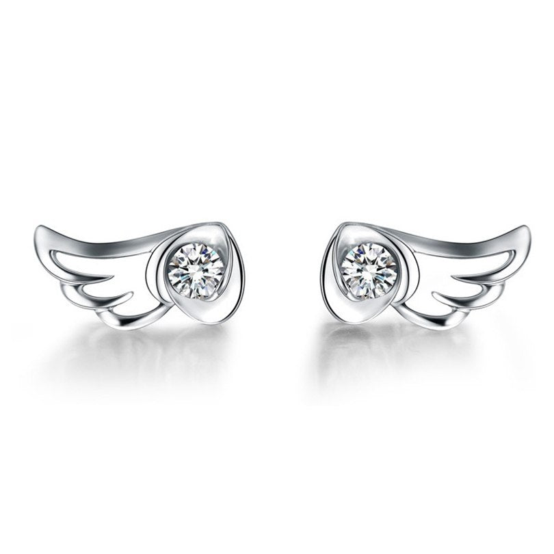 U-Lex Women Earrings 925 Sterling Silver Stud Angel's wings Crystal Zirconia Wedding Jewelry Girls earrings Women Gift RE004