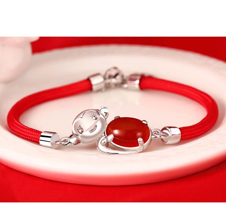 U-Lex bracelets for women 100% 925 sterling silver Agate Red thread fashion monkey jewelry Birthd present bracelet KJY--BZ004