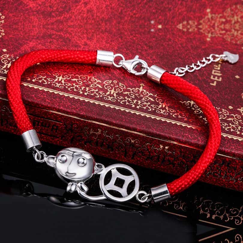 U-Lex bracelets for women 100% 925 sterling silver Red thread fashion monkey jewelry Birthd present charms bracelet KJY-SL005