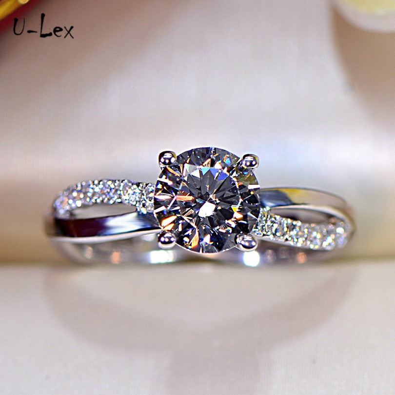 U-lex Brand rings for women jewelery engagement ring 925 sterling silver 1ct double rings love valentine's d bague femme R375