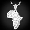 Africa Map Necklace Rhinestone Crystal Gold/Silver Color Pendant & Chain For Men/Women Gift African Jewelry Fashion P369
