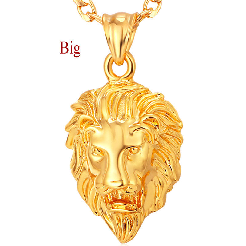 Black Choker Necklace Big Lion Charm Figaro Chain Necklace & Pendant Birthd Gift for Men Jewelry P1130