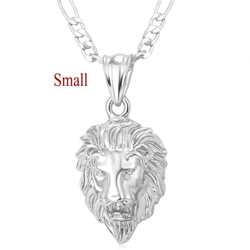 Black Choker Necklace Big Lion Charm Figaro Chain Necklace & Pendant Birthd Gift for Men Jewelry P1130