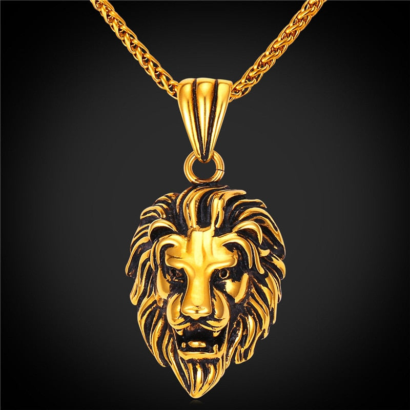 Black Lion Charms Necklace Rock Punk Style Men/Women Retro Jewelry Gold Color Stainless Steel Chain Necklace & Pendant P807