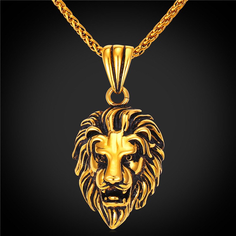 Black Lion Charms Necklace Rock Punk Style Men/Women Retro Jewelry Gold Color Stainless Steel Chain Necklace & Pendant P807
