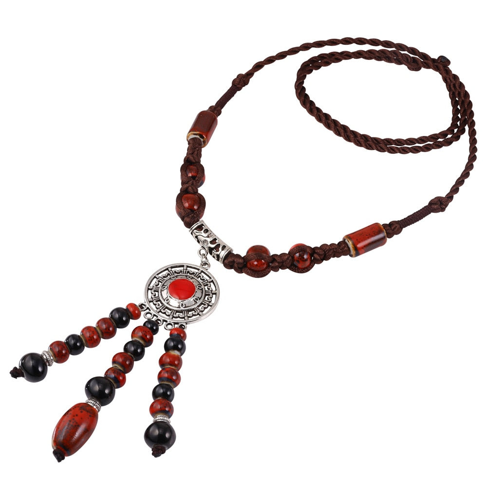 Boho Multicolor Beads Necklace Pendant Silver Color 121MM Long Necklaces For Women Fashion Jewelry Wholesale N478