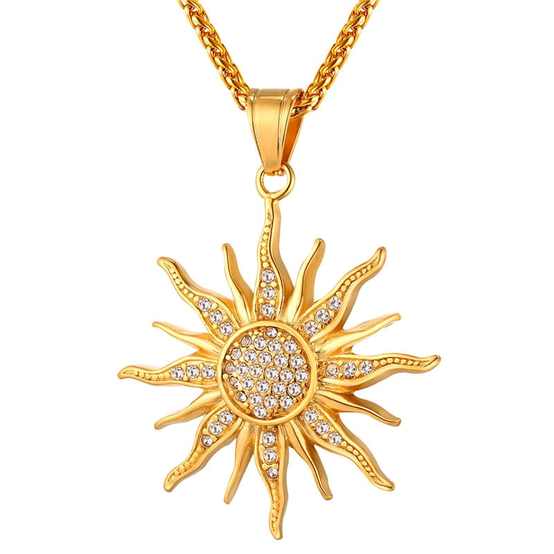 Brand Big Sunflower Charm Necklaces Silver/Gold Color Stainless Steel Rhinestone Pendant & Chain Men/Women Jewelry 2020 P1034
