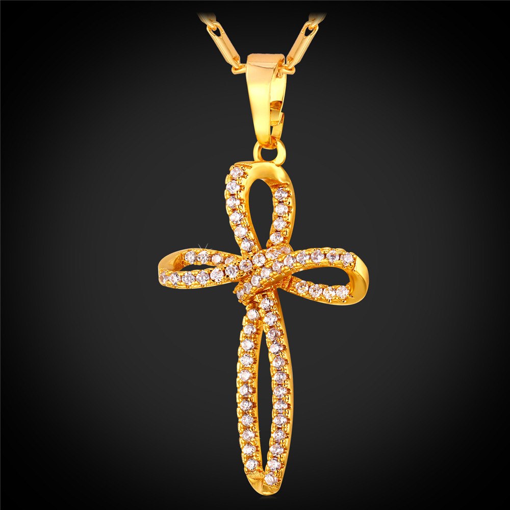 Cross Necklace Jewelry Unique Design Silver/Gold Color Cubic Zirconia Vintage Cross Pendants & Necklaces For Women Gift P656