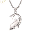 U7 Dolphin Necklace Silver Color Stainless Steel Pendant &amp; Chain For Women Gift Lovely Cute Animal Charm Jewelry 2022 P1037