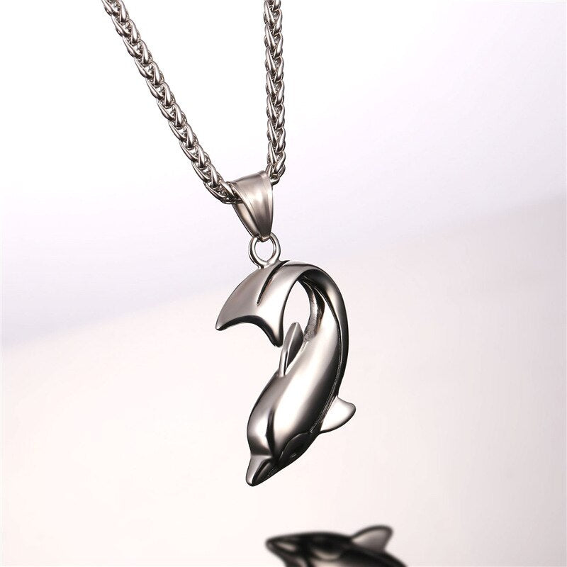 U7 Dolphin Necklace Silver Color Stainless Steel Pendant &amp; Chain For Women Gift Lovely Cute Animal Charm Jewelry 2022 P1037