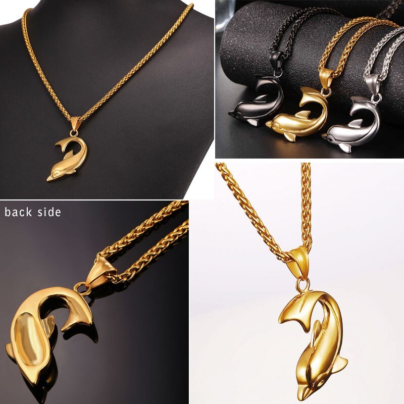U7 Dolphin Necklace Silver Color Stainless Steel Pendant &amp; Chain For Women Gift Lovely Cute Animal Charm Jewelry 2022 P1037