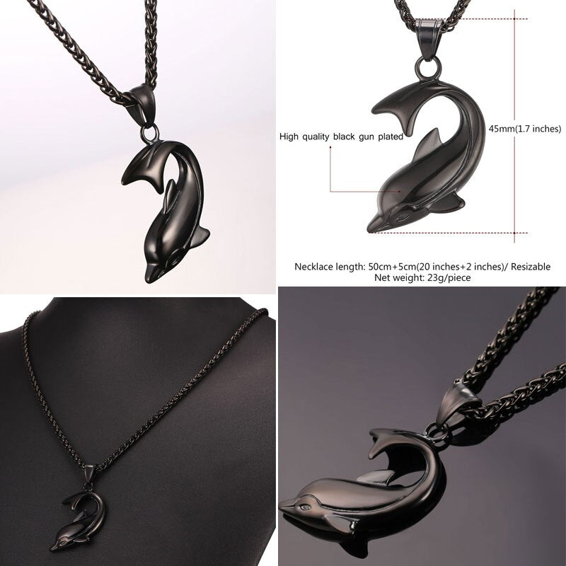 U7 Dolphin Necklace Silver Color Stainless Steel Pendant &amp; Chain For Women Gift Lovely Cute Animal Charm Jewelry 2022 P1037