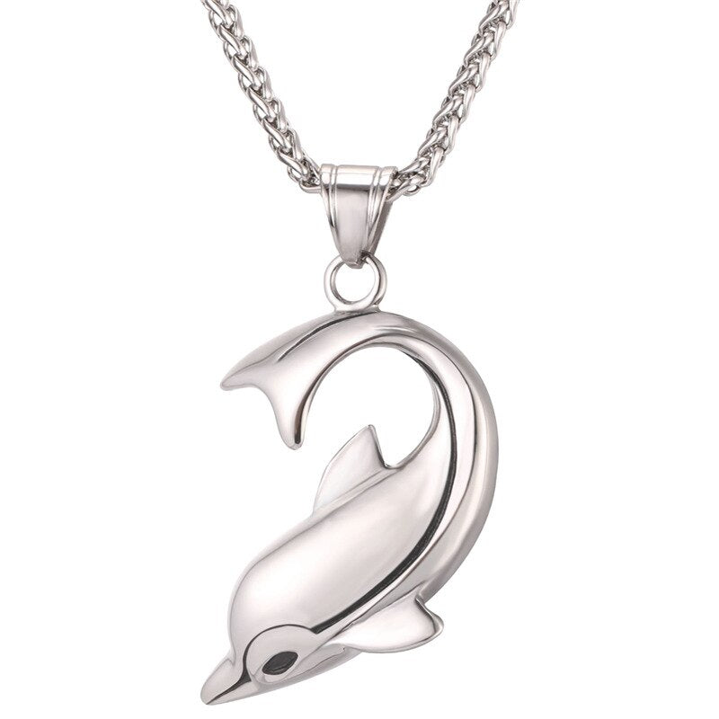 U7 Dolphin Necklace Silver Color Stainless Steel Pendant &amp; Chain For Women Gift Lovely Cute Animal Charm Jewelry 2022 P1037
