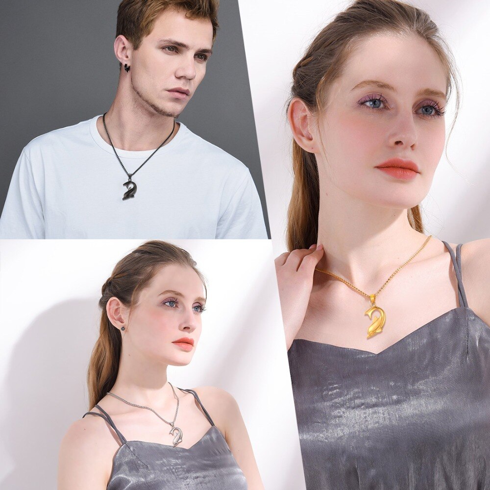 U7 Dolphin Necklace Silver Color Stainless Steel Pendant &amp; Chain For Women Gift Lovely Cute Animal Charm Jewelry 2022 P1037