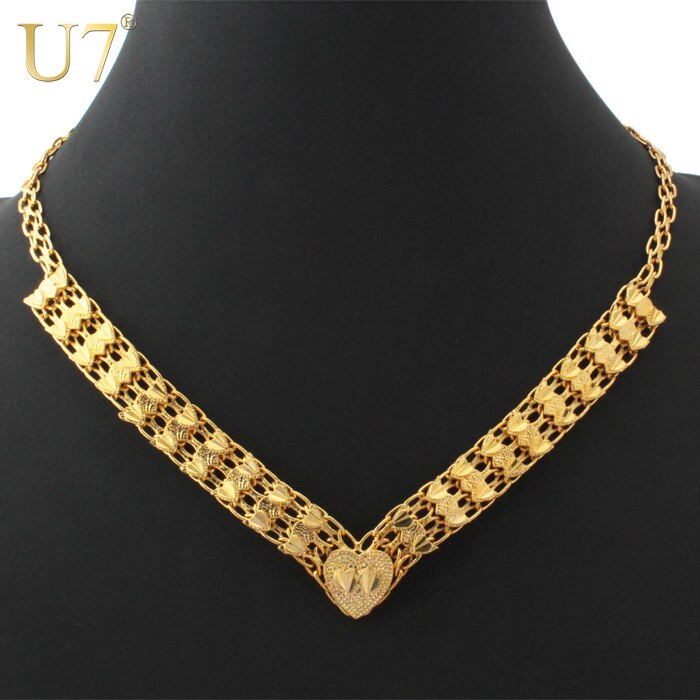 U7 Heart Necklace Quality Gold Color Alloy Jewelry Romantic Choker Necklace For Women Gift N337