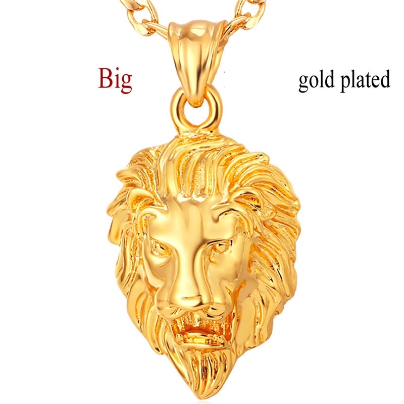 Hop Big Lion Head Pendant & Necklace Animal King Vintage Gold/Silver Color Hiphop Chain For Men/Women Jewelry Gift P333