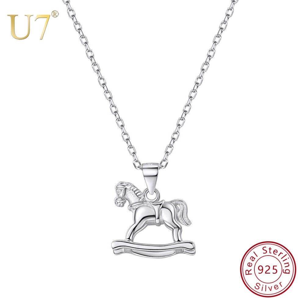 Horse Animal Necklace 925 Sterling Silver Vintage Collier Jewelry Choker Women Men Kolye Pendant Collares Silver Chain SC147