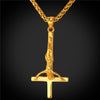 Inverted Cross Necklace Men Gothic Satanic Jewelry Gold Color Stainless Steel Upside Down Cross of St. Peter Pendant P813