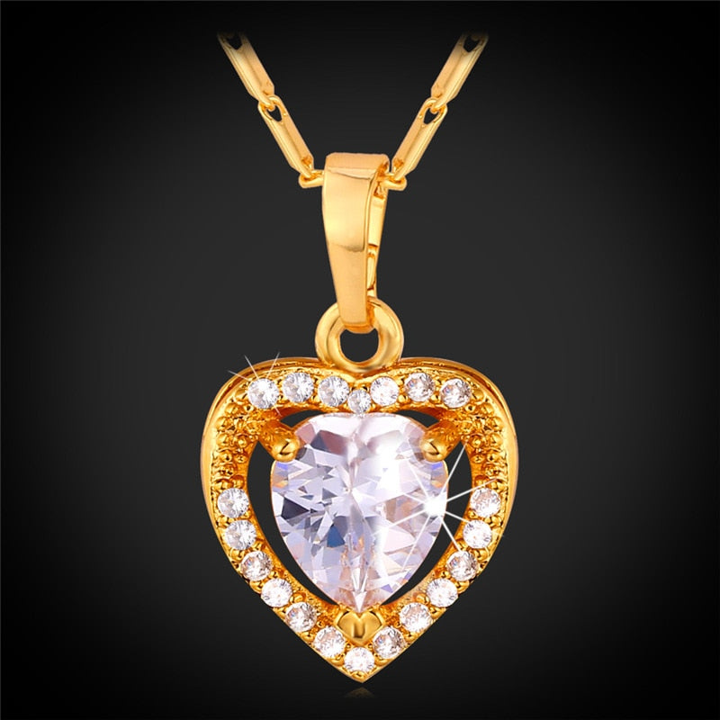 Love Heart Crystal Necklace Women Jewelry Gift Silver/Gold Color Cubic Zirconia Necklaces & Pendants Gift for Her P642