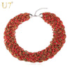 U7 Maxi Necklace Women Red/Black Nigeria Bead Choker Bohemia Necklace Statement Necklace Jewelry For Women N374