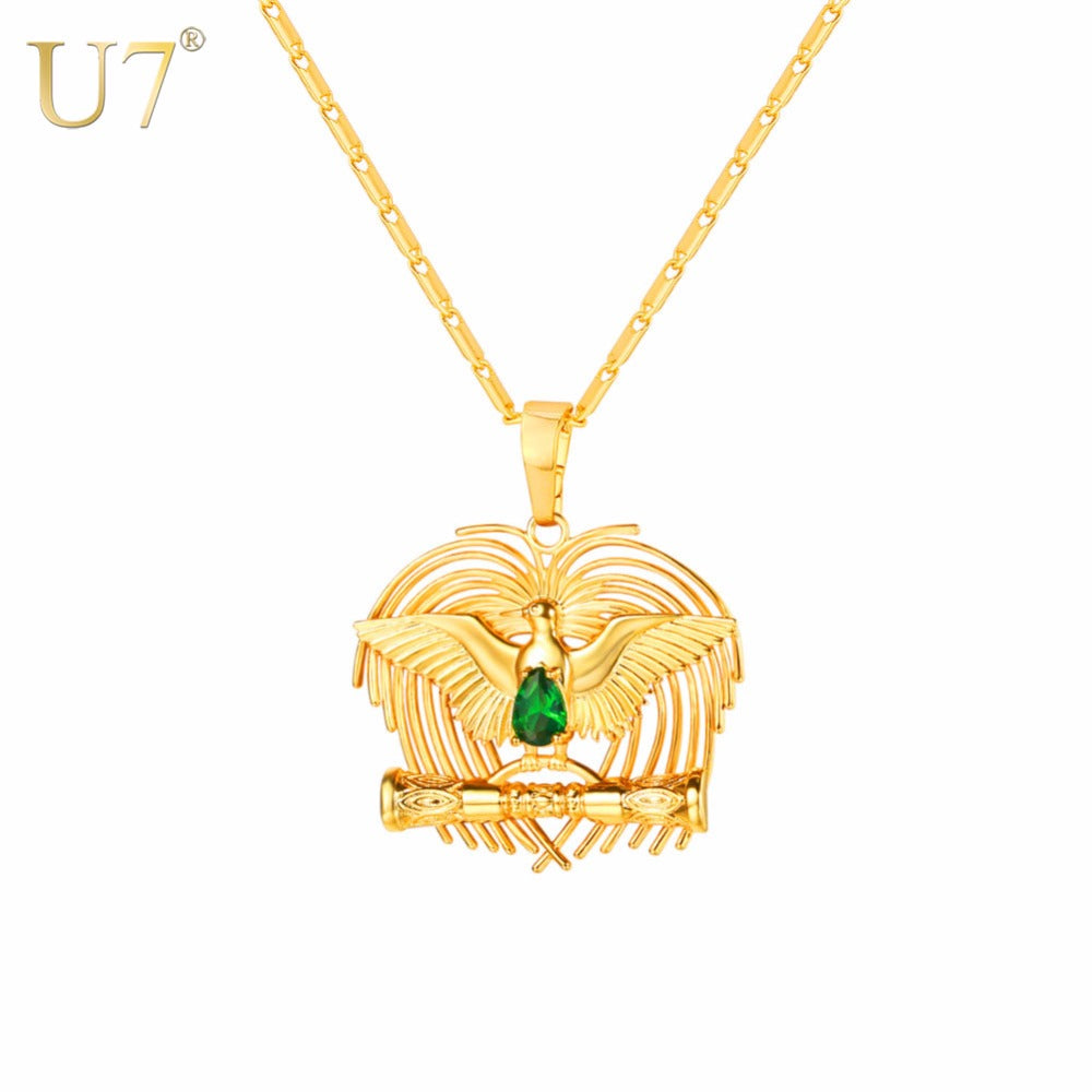 Necklace CZ Bird of Paradise Pendant&Chain Gold Color Gift For Women/Men Papua New Guinea PNG Animals Jewelry Necklaces P1155