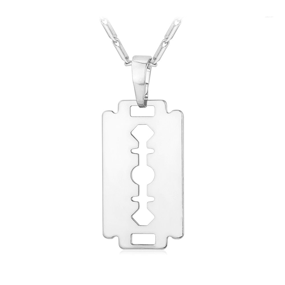 Razor Blade Necklace Men Jewelry Trendy Silver/Gold/Black Color Pendant & Chain Fathers Day Gifts For Dad P559