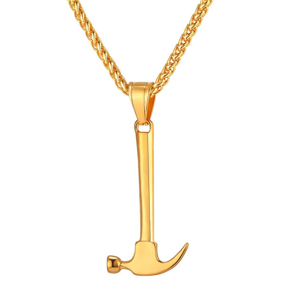 To Hammer Shape Pendant Necklaces Vintage Punk Gold Silver Stainless Steel Necklace For Men Jewelry Party Rock Gifts P1177