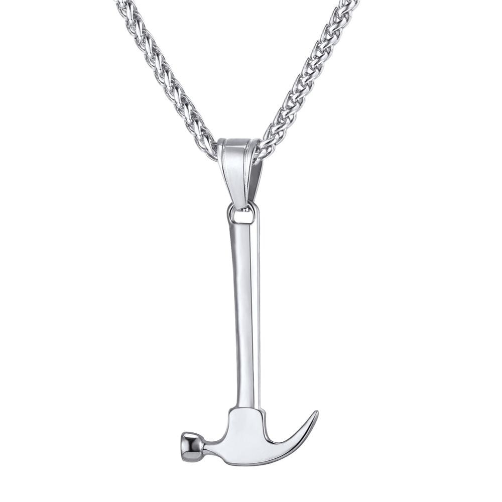 To Hammer Shape Pendant Necklaces Vintage Punk Gold Silver Stainless Steel Necklace For Men Jewelry Party Rock Gifts P1177