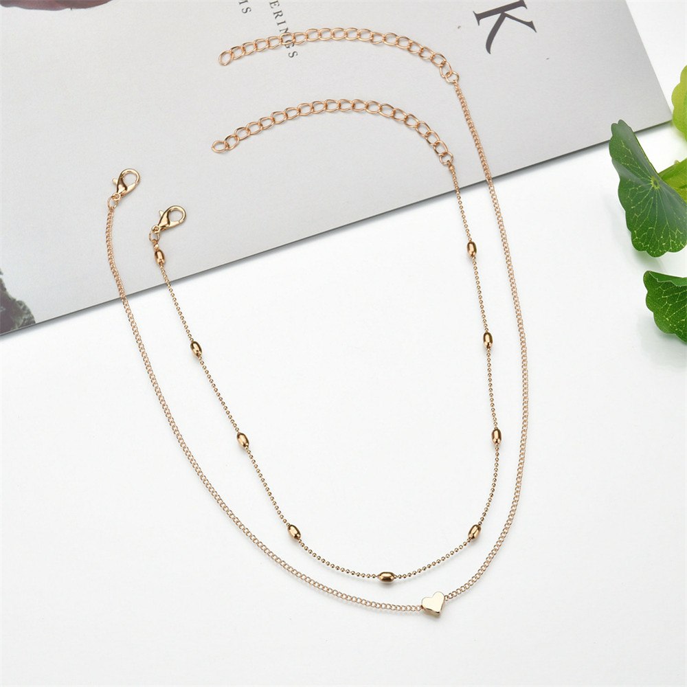 Simple Love Heart Choker Necklace For Women Multi Layer Beads Chocker Gold/Silver Sweet Necklace For Lover Statement jewelry