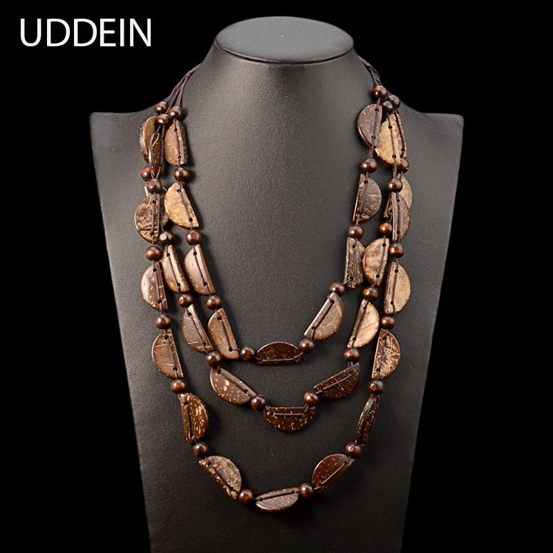 UDDEIN Bohemia Statement Necklace Women Multi Layer Bib Beads Wood Pendant Long Necklace Vintage Boho Jewelry Handmade Collar