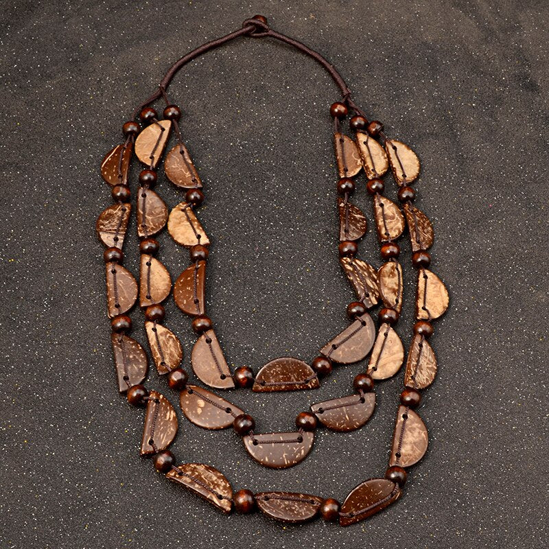 UDDEIN Bohemia Statement Necklace Women Multi Layer Bib Beads Wood Pendant Long Necklace Vintage Boho Jewelry Handmade Collar