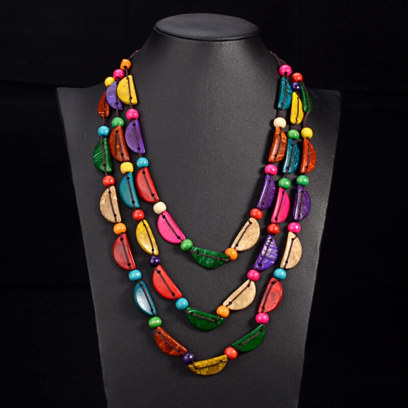 UDDEIN Bohemia Statement Necklace Women Multi Layer Bib Beads Wood Pendant Long Necklace Vintage Boho Jewelry Handmade Collar