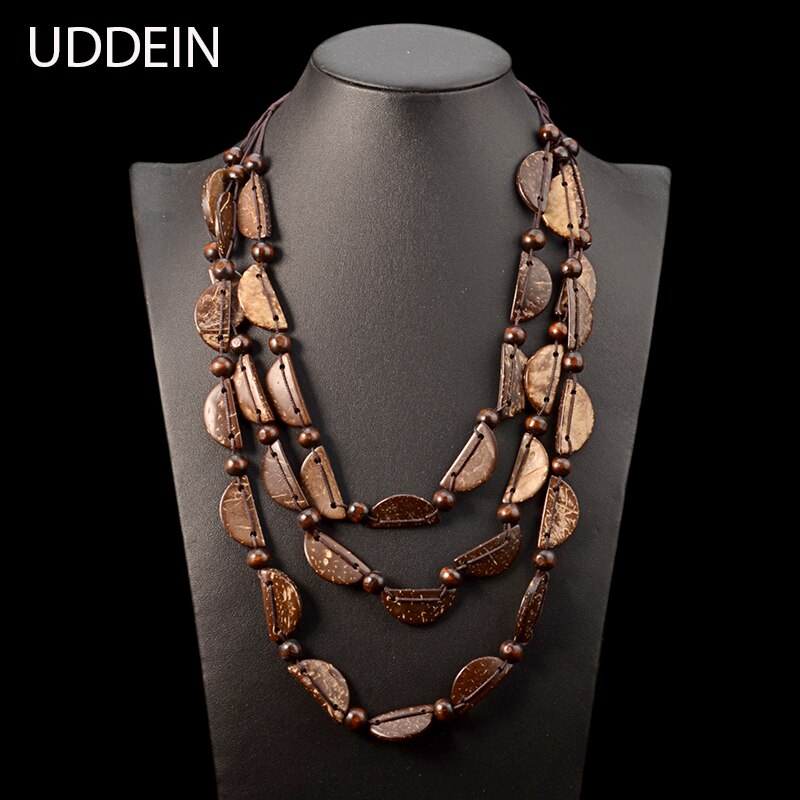 UDDEIN Bohemia Statement Necklace Women Multi Layer Bib Beads Wood Pendant Long Necklace Vintage Boho Jewelry Handmade Collar